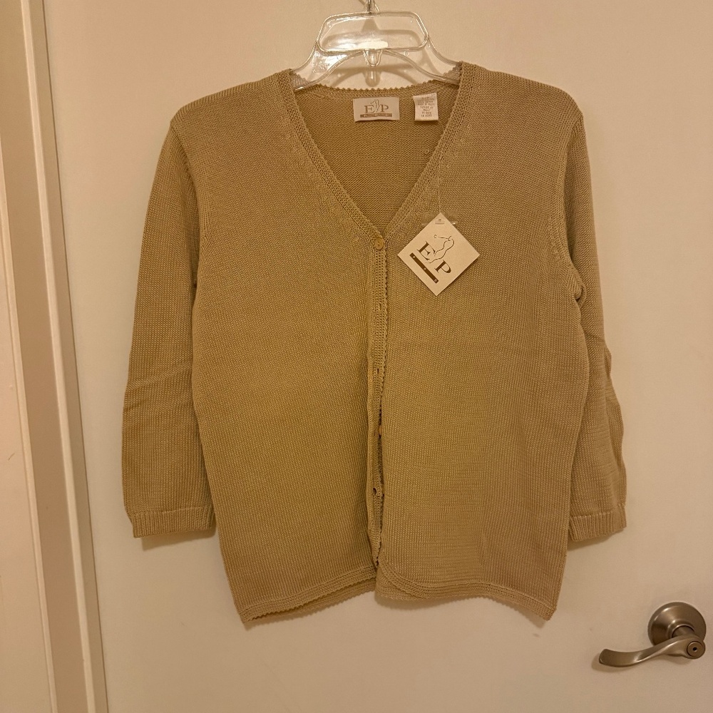 NWT LIGHT CAMEL 100% COTTON EP PRO CARDIGAN SMALL